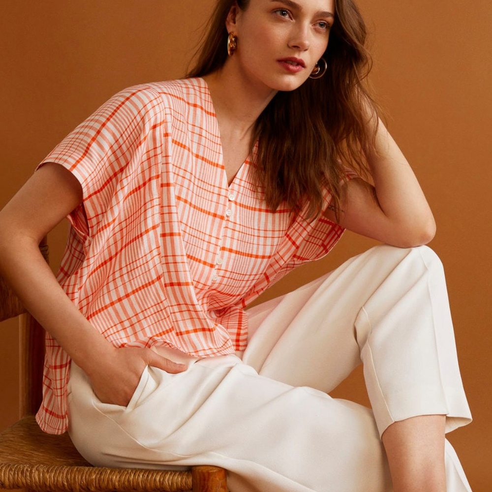 NEW MANGO Checkered Oversize Top Multicolour
